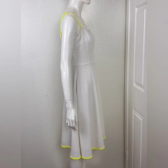 Black Halo Quill White Midi Dress with Neon Trim Size 8. D23 - Picture 7 of 16